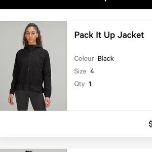 Lululemon Pack it Up Jacket black size 4